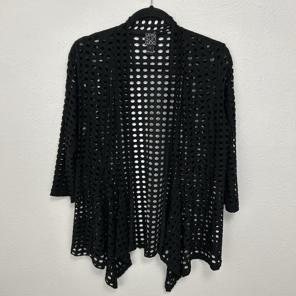 Clara Sun Woo Black Openwork Pointelle Cardigan